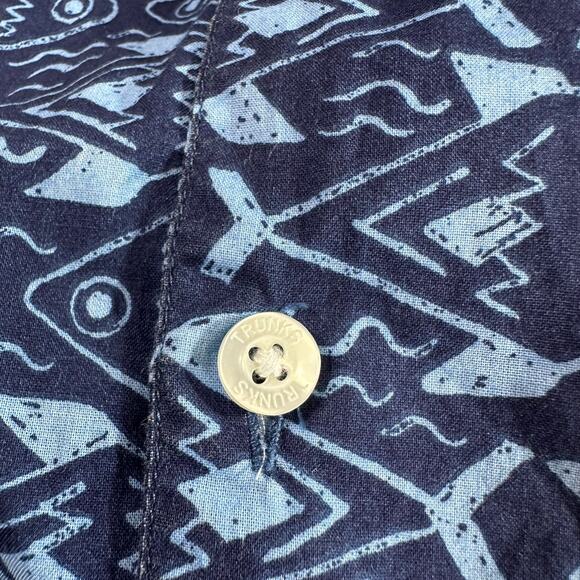 Trunks Small Button Down Shirt Short Sleeve Blue Fish Swim Beach Pool Summer - Picture 4 of 9